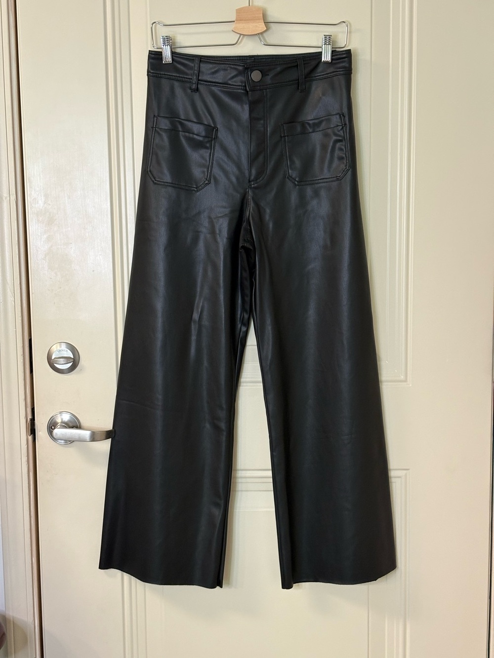 ZARA Black Faux Leather Hi-Waisted Wide-Leg Pants SZ 8 EUC